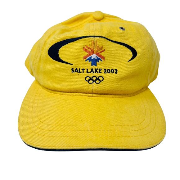 NEW! DEADSTOCK Salt Lake 2002 Olympics Adjustable Canvas Hat Cap Yellow - Picture 2 of 8